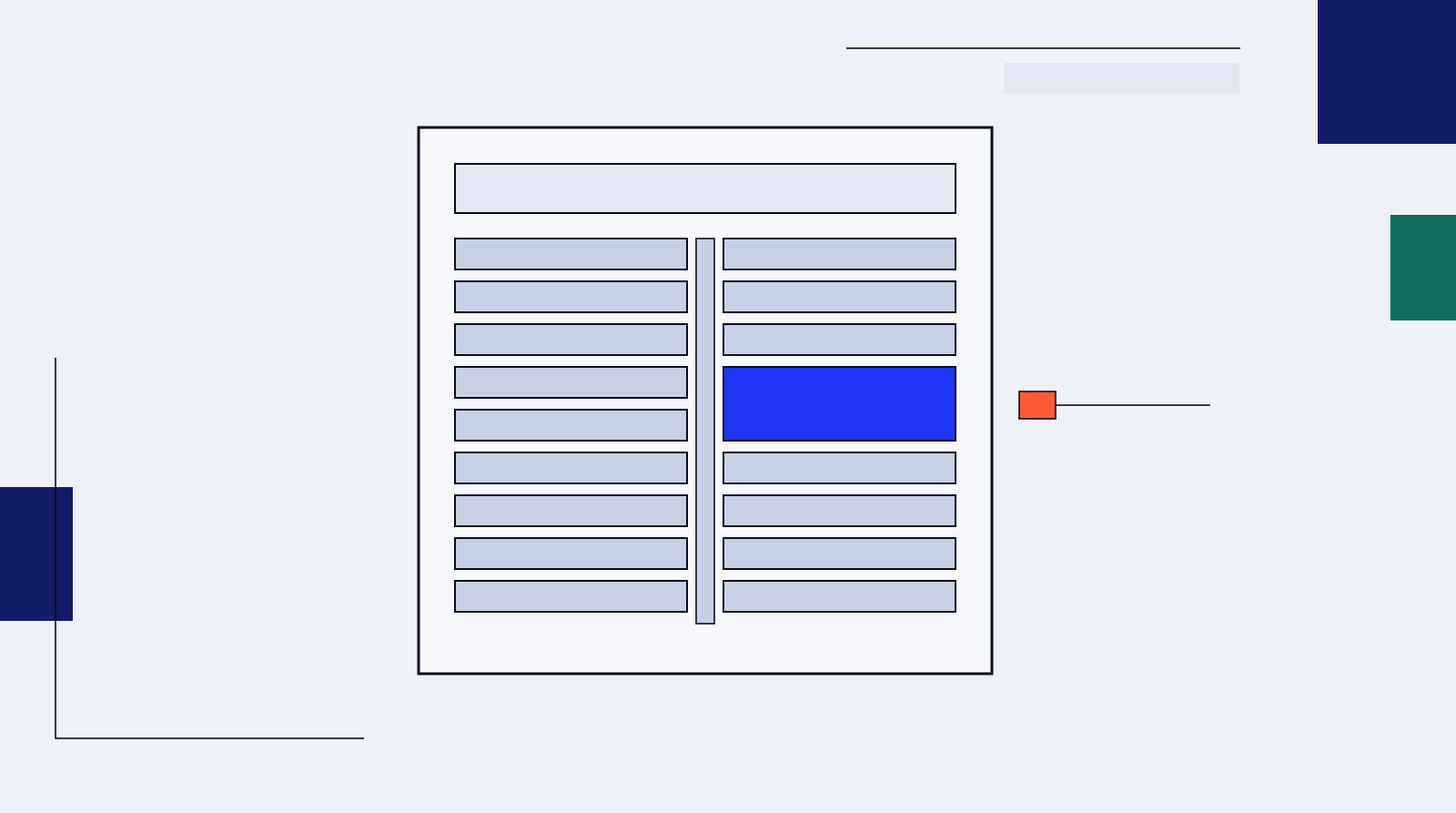 An outlined electrical panel with two columns of grey breaker switches, one switch filled blue and a small coral marker beside it