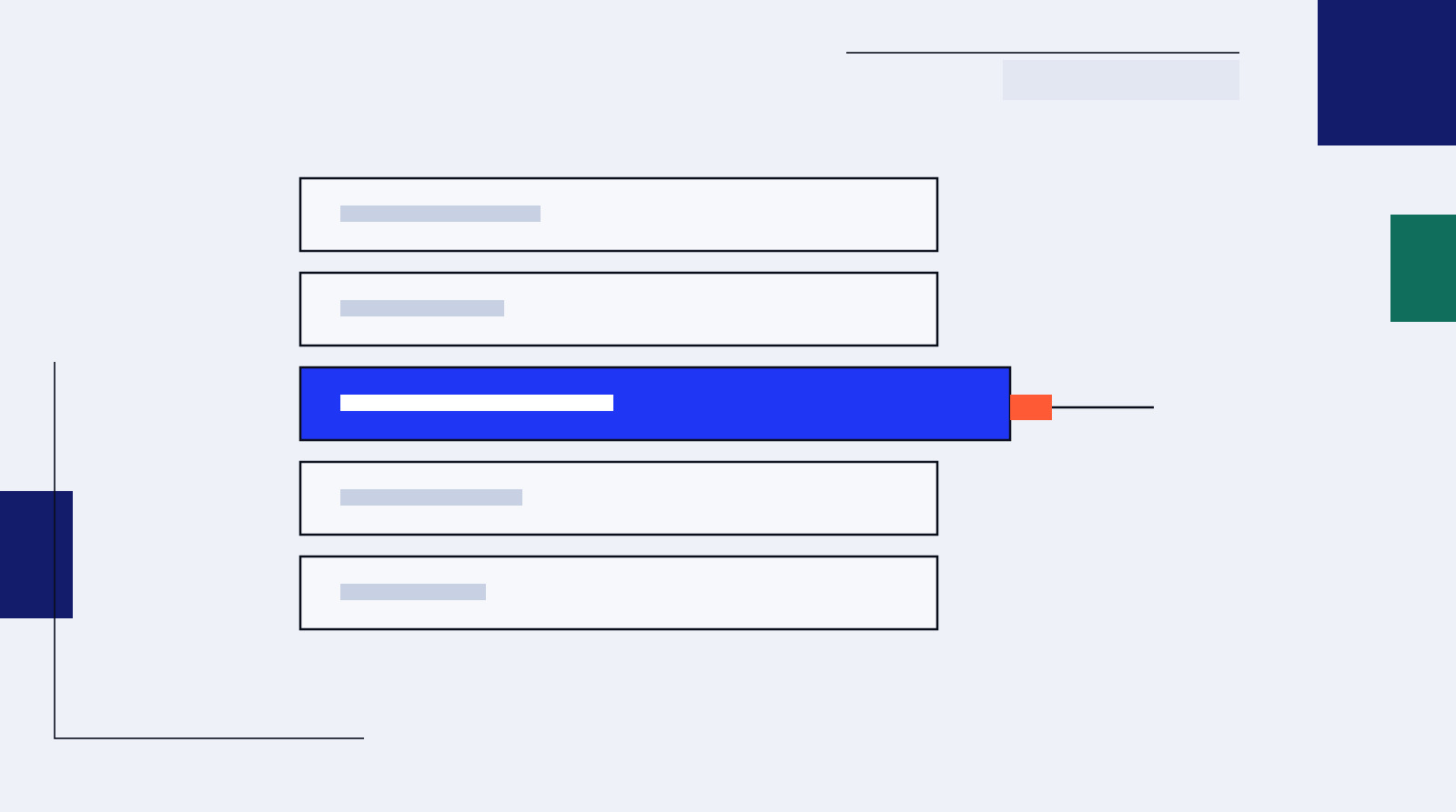 Five identical outlined bars representing law firms, with the middle one filled in blue and marked with a small coral tab