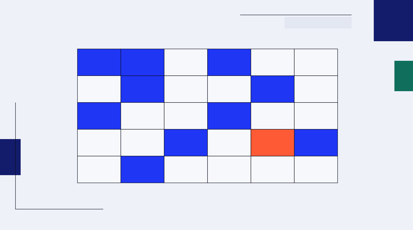 An appointment grid with roughly a third of the slots filled in blue and one marked in coral, the rest empty